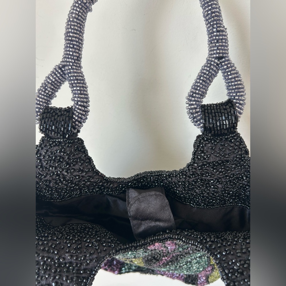 Beaded Black Green Purple bag - Picture 2 of 4
